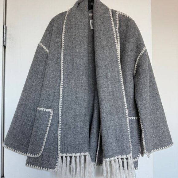 Embroidered scarf jacket light grey mélange - Picture 11 of 12